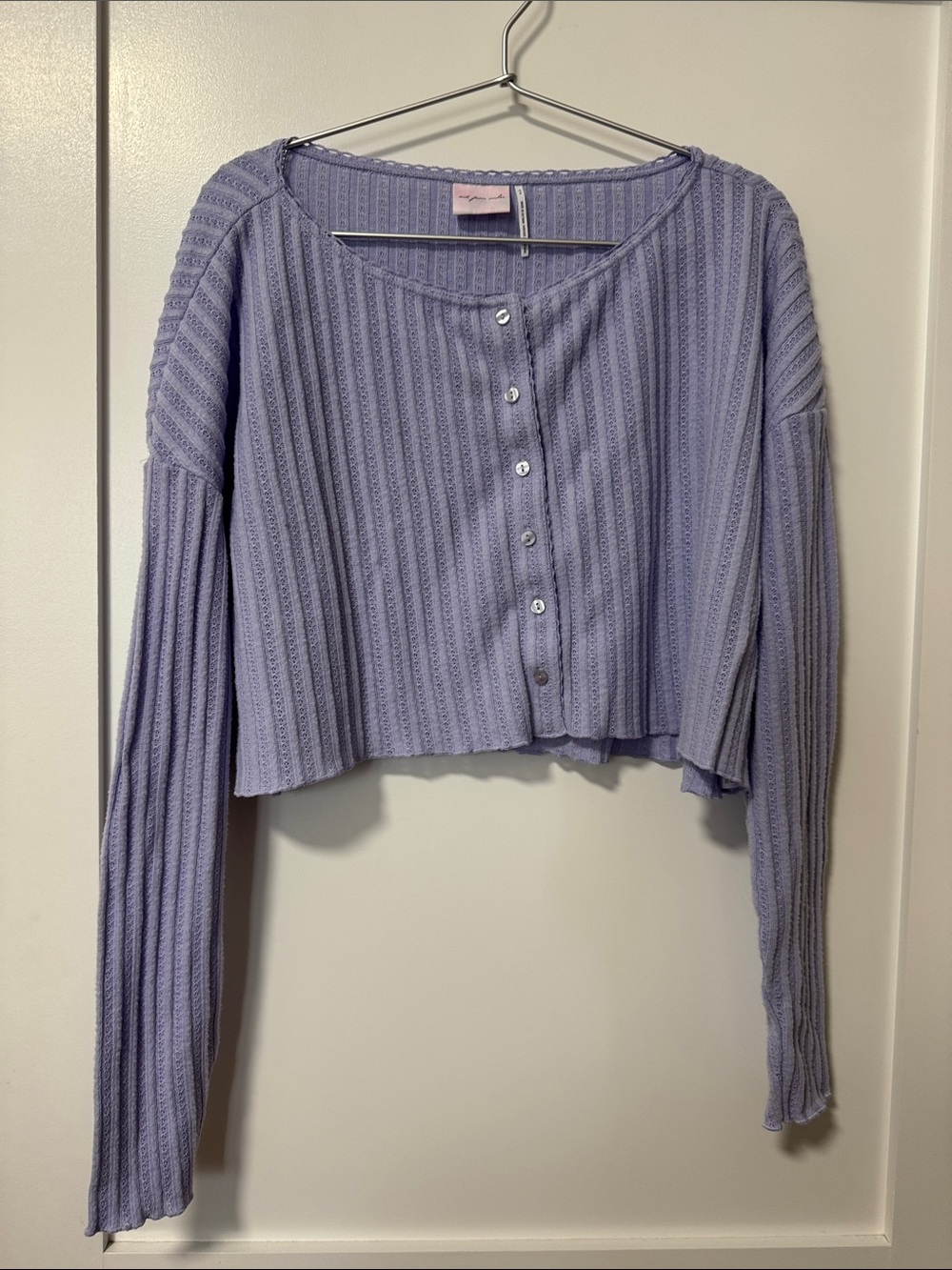 Light Purple Ribbed Button-Front Crop Top